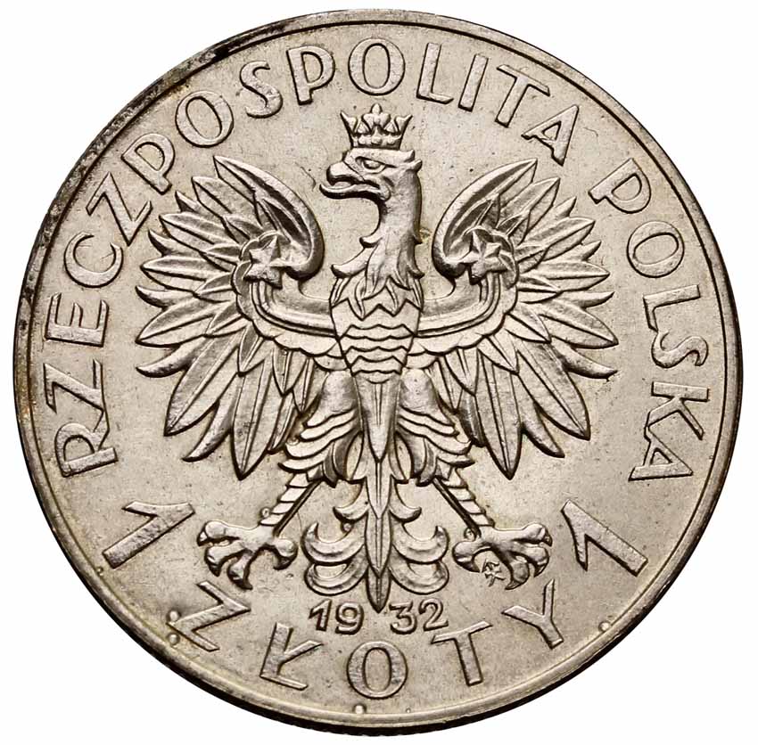 II RP 1 złoty 1932, głowa kobiety, PRÓBA, srebro z kolekcji Włodzimierza Głuchowskiego